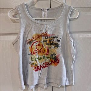 Vintage Elvis Presley Grafiti Style Graceland White Tank Top Size M